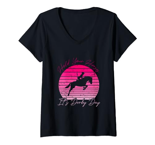 Tenez vos chevaux c'est Derby Day T-Shirt avec Col en V