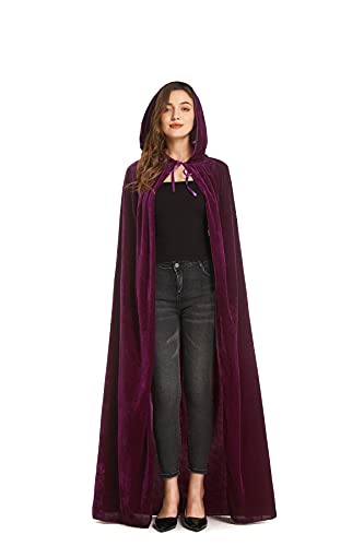 DIFLY 59 Velvet Hooded Cape Unisex Halloween Cloak Devil Witch Wizard Halloween Christmas Cosplay, Purple, L