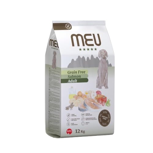 MEU Menú Pienso Monoproteico Sin Cereales para Perros Adultos, Salmón, 12 kg, Hipoalergénico, Sin Pollo, Cuidado de Piel y Pelo, Fabricado en España
