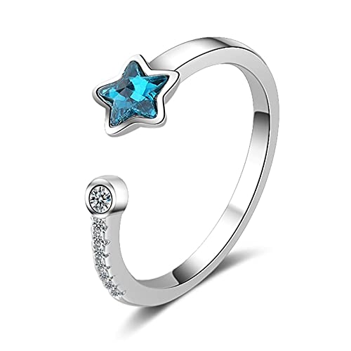Bague étoile Argent 925 et cristal bleu, cadeau idéal pour femme