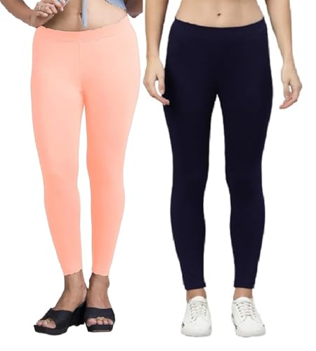 Image of ZAYANQA Combo of 2 Slim Fit Women /Girls Solid Stretchable Cotton Ankle Length Leggings with Ultrasoft Wide Elastic Waistband |Comfortable |Fashionwear|