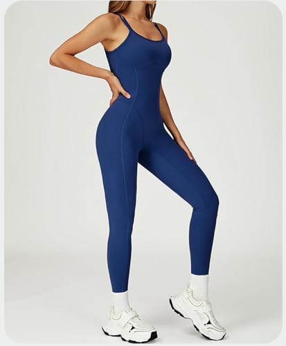 Ropa de yoga para mujer en una sola pieza azul oscuro con espalda cruzada talla M 3