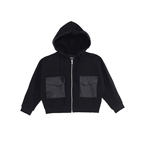 Please Felpa Zip e Cappuccio con Tasche in Ecopelle