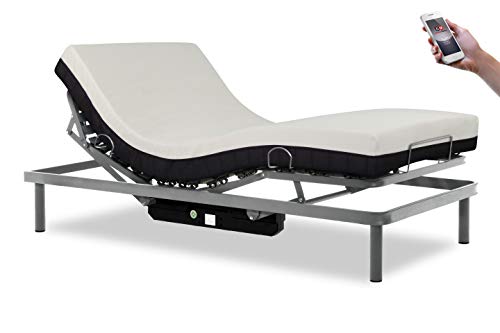 Gerialife® Cama articulada con Mando inalámbrico y colchón viscoelástico 20 cm. Plateado (90x190)