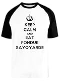 Impreso en Europa Keep Calm and Eat Fondue Savoyarde Blance Camiseta De Béisbol Mangas Cortas Unisex Tamaño XXXL White Baseball tee Tshirt Size XXXL