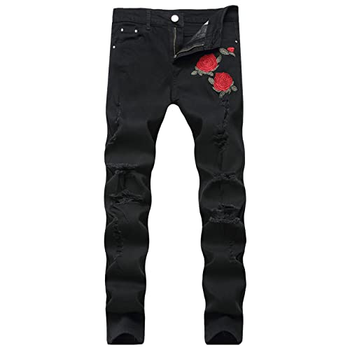 Jeans déchiré homme à motif rose idéal pour vos sorties urbaines branchées