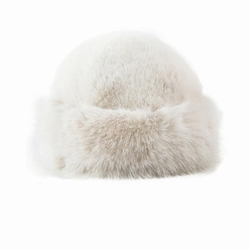 Lopsity Women's Faux Fur Winter Bucket Hat Fluffy Warm Hat for Men Fuzzy Bucket Hat Winter Wrap Hat (AU, Alpha, Large, Beige)