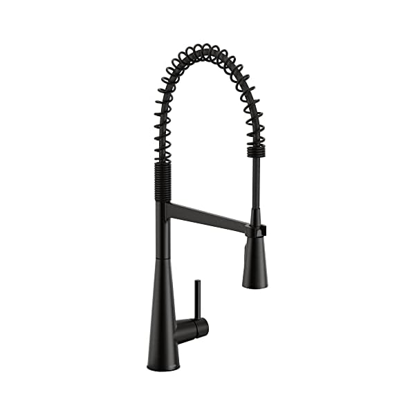 Moen sleek matte black one handle high arc pulldown kitchen faucet modern spring kitchen sink faucet with power boost pull down sprayer head for faster clean 5925bl  urban country home decor