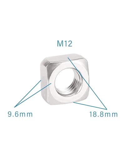 Image of M12-1.75 Square Nuts - IMScrews 304 Stainless Steel Square Nuts - Durable Fasteners for Home Repairs and Professional Engineering Pack of 5