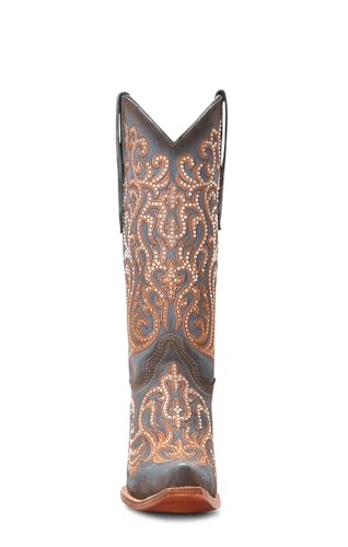 Corral Boots Womens Embroidered Rhinestone Snip Toe Dress Boots Mid Calf Mid Heel 2-3" - Blue, Brown4