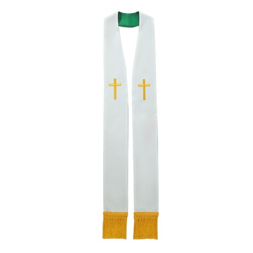 BLESSUME Church Clergy Pastor Reversible Stole, Green and White, One size
