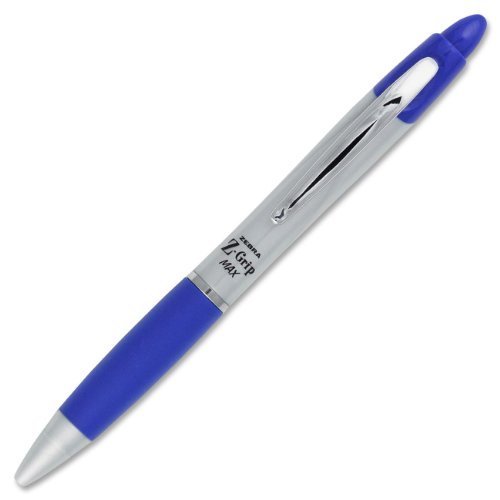 Zebra Z-Grip MAX Retractable Ballpoint Pen, Medium, 1.0 mm, Silver Barrel, Blue Ink, 12-Count (22420) by Zebra Pen