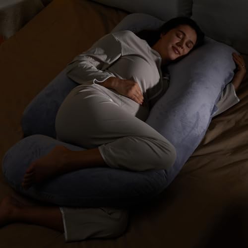 momcozy pregnancy pillows for sleeping u shaped full body maternity pillow with removable cover - support for back legs belly hips for pregnant women 57 inch pregnancy pillow for women grey