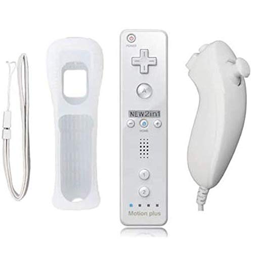 mini kitty 2 en 1 Motion Plus Mando y Nunchunk para Nintendo Wii/Wii u + Funda de Silicona   Blanco