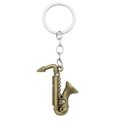Elechobby Mini Saxophone Keychain 3 Color Metal Key Ring Musical Instrument Gift for Music Lovers (Brass01)