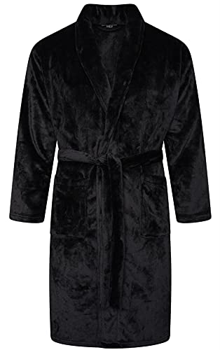 Image of Adore Home Mens Soft Warm Flannel Fleece Bathrobe Dressing Gown Shawl, Black, S-M