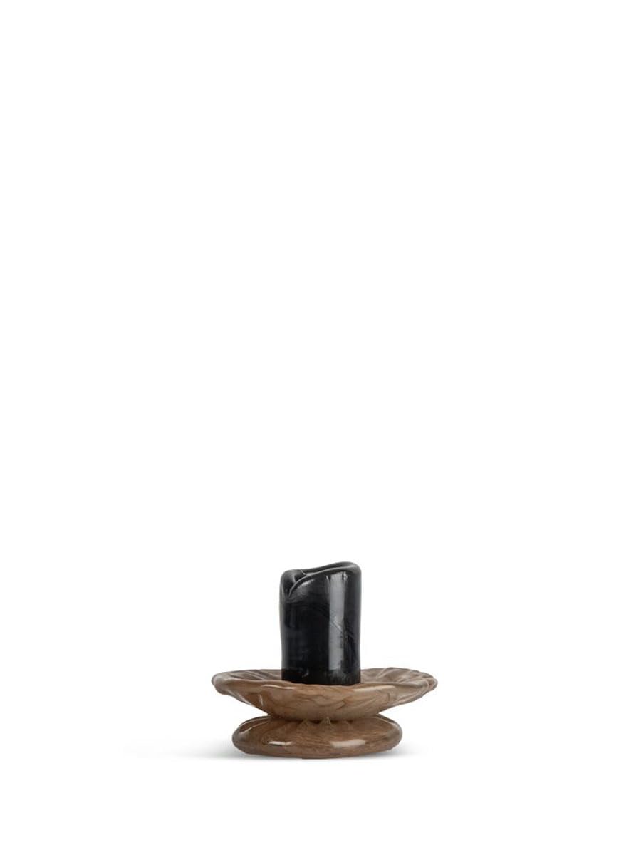 ByON Candlestick Lara XS – Handgefertigter Kerzenhalter aus mundgeblasenem Glas in zarten Pastellfarben, 9 cm, Schwarz/Beige, 5280606701