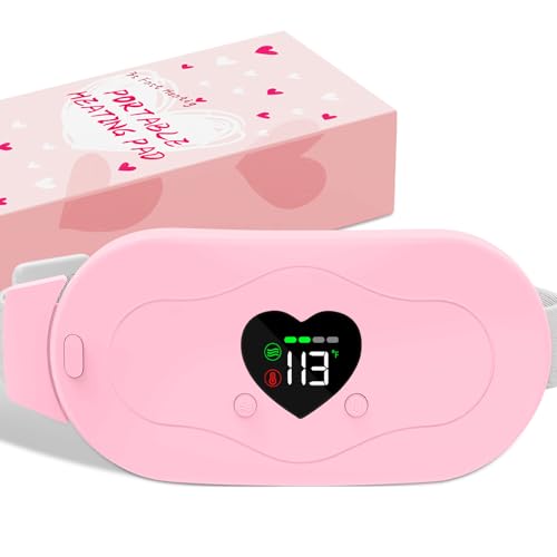 Glyduny Portable Heart Heating Pads 6 Heat & Massage Modes 3S Fast Heating Electric Cordless Heat Pad 30/60 Mins Auto Shut Off Back or Belly Heating Pad Ideal Gift for Women (Pink-6602)
