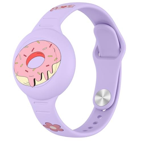 Tobfit Waterproof Airtag Bracelet for Kids,Soft Silicone Hidden GPS Tracker Wristband,Safe & Comfortable Airtag Holder for Children, Compatible with Apple Airtag, Purple Donut-image-48