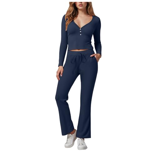 Ensemble relax femme col en v vêtement de nuit confortable ensemble pantalon ample