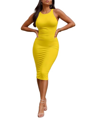 Image of Nimsruc Summer Dresses for Women 2026 Sexy Tank Top Bodycon Pencil Sleeveless Basic Midi Club Dress