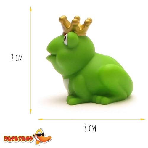 DUCKSHOP I Badeente Froschkönig mit Goldener Krone I L: 8 cm I Quietscheente I Quietscheentchen I Geschenk für Märchen Fans I Präsent Sammler