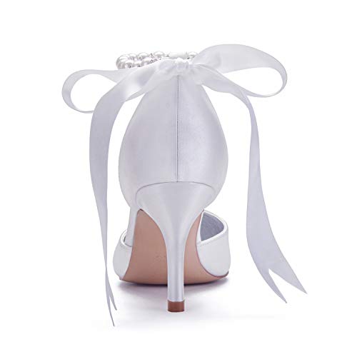 Women's Pointed Toe Wedding Shoes High Heel Pearls Ankle Strap Dressy Shoes Wedding Party Pump with Pearl 3.15”4