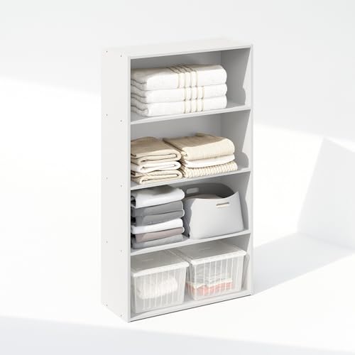 Image of Furinno Reed Closet Organizers and Storage, 4-Tier Closet Organizer, Open Shelf Closet Storage, for Wardrobe, Bedroom, Living Room, White