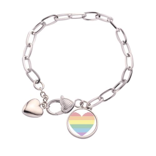 Bracelet arc-en-ciel LGBT à breloque cœur double en métal taille M