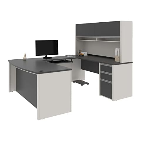 Bestar Connexion U-Shaped Workstation with Three Drawers, 72W, Slate/Sandstone Cover
