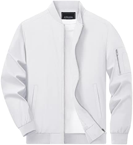 TACVASEN Men's Jacket-Lightweight Spring Fall Windbreaker Bomber Coat, White L