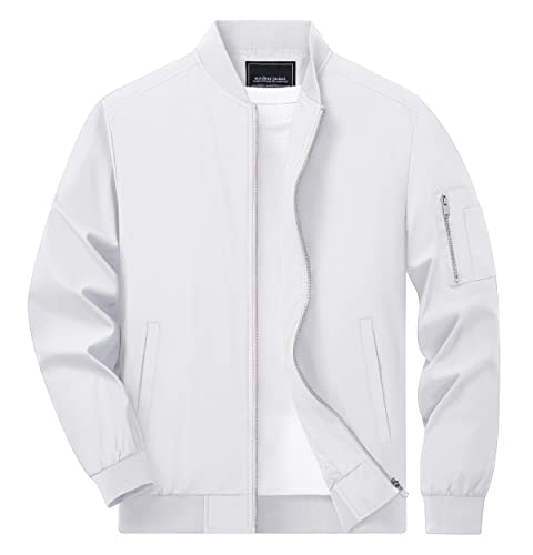 Tacvasen Men's Jacket-Lightweight Spring Fall Windbreaker Bomber Coat, White Xl #TOP6