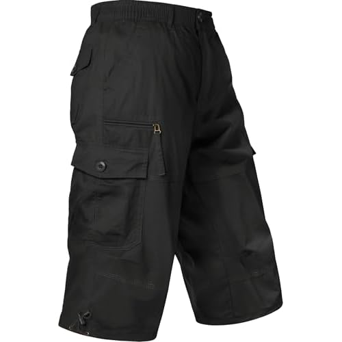 MAGCOMSEN Mens Cargo Shorts Long Capri Elastic Below The Knee 3/4 Cotton Casual Summer Shorts with Pockets