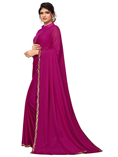 Image of SIRIL Women's Lace & Peral Work Saree with Unstitched Blouse Piece