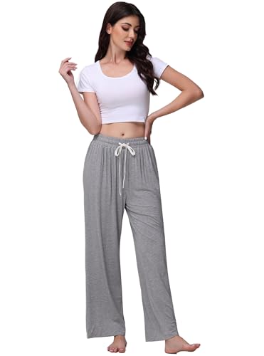 Image of Veseacky Women's Wide Leg Lounge Pants Yoga Pajamas Comfy Stretch Drawstring Pajamas Puls Size Dance Bottoms S-4XL