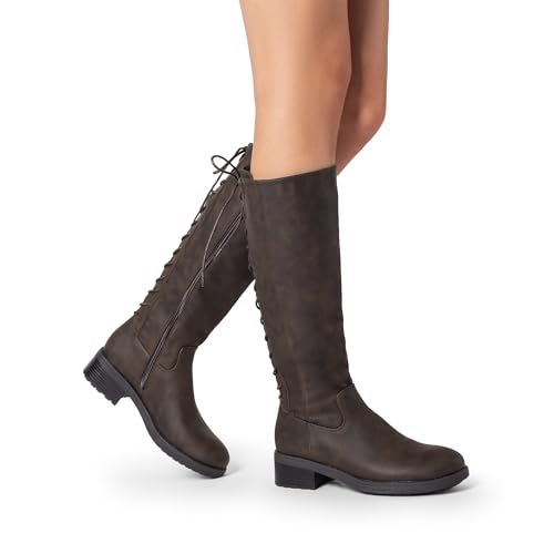 Dream Pairs Women'S Lace Up Back Knee High Fashion Boots Low Block Heel Riding Boots Round Toe Side Zipper Fall Boots,Size 8,Brown-Nubuck,Sdkb2423W thumb #6