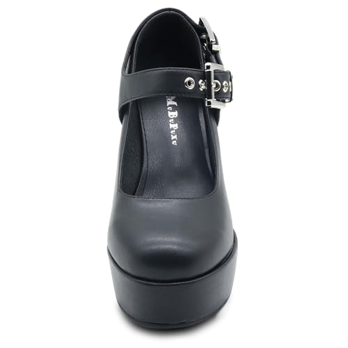 Women's Closed Toe Chunky Platform Block Heels Ankle Strap Goth Mary Janes Shoes3