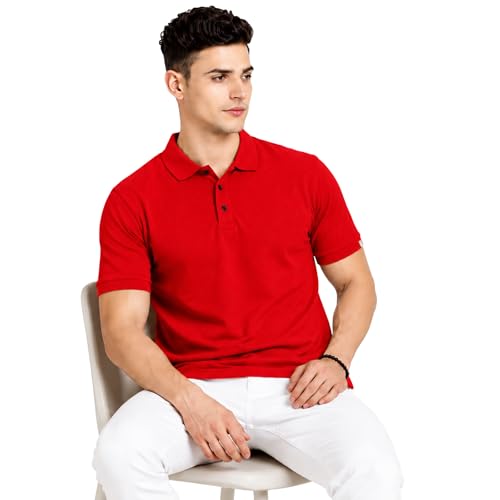Image of Men's Plain Polo T-Shirt | Cotton Blend Regular Fit Casual Collar T-Shirt