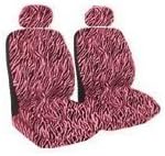 Set of 2 Universal-Fit Animal Print Front Bucket Seat Cover w/ Headrest - Pink Zebra