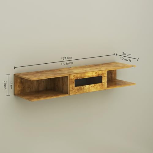 Image of Anikaa Vetra Wall Mount Modern Floating TV Unit for Living Room with Open Shelf Storage Cabinet & Middle Cabinet Blue LED Light (Ideal for 32 to 65 inch TV, DIY Installation, Gaintwood Finish)