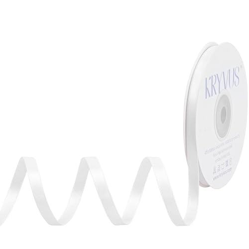 Kryvus White Satin Ribbon, Double Faced 1/4 Inch X 25 Yards White Ribbon