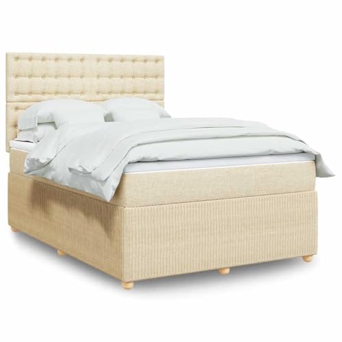 Genérico Cama Box Spring con colchón Tela Color Crema 140x200 cm,Mobiliario,Camas y Accesorios,Camas y somieres,Crema,3292098
