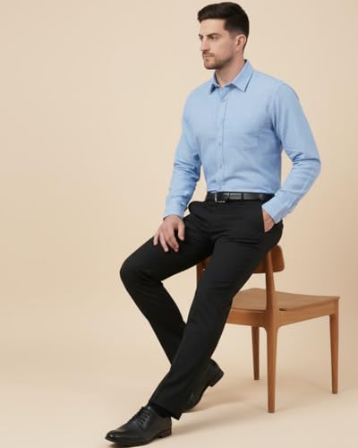 Image of SaintX Men's Formal Shirt with Pocket | Oxford Weave Cotton Rich Premium Fabric | Smart Fit | Full Sleeve | Everyday Summer Essential | Available in Plus Sizes