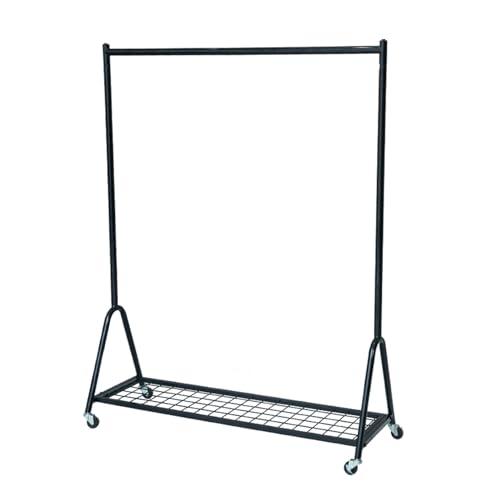 Portant vêtements portable en métal noir avec barre de penderie et roulettes 150 cm