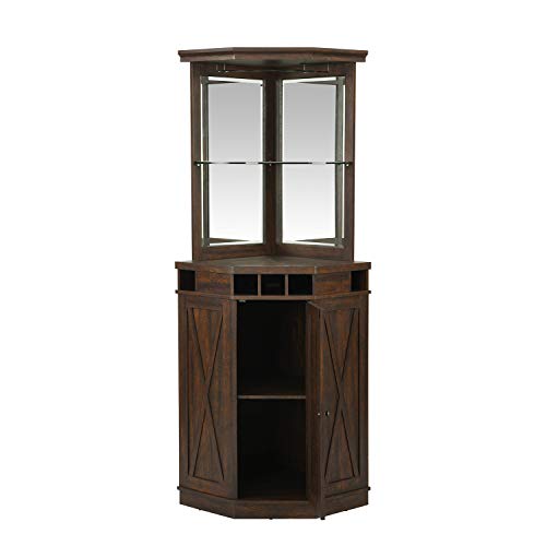 Corner Bar Unit with Built-in Wine Rack and Lower Cabinet (Mahogany)