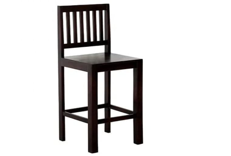 Image of Solid Sheesham Wood Bar Chair for Kitchen Island & Breakfast Counter | High Back Wooden Bar Stool with Cushioned Seat | Rustic Walnut Finish | Home Bar & Dining Counter Chair (Style 7)