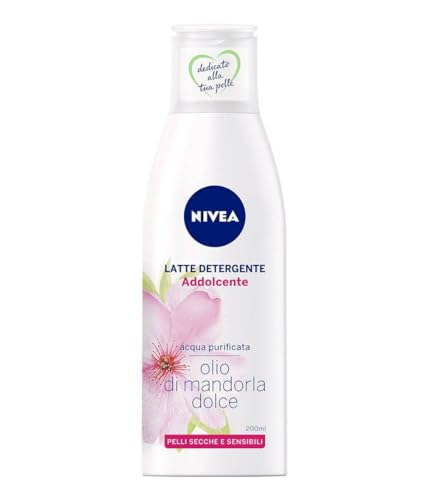 Nivea Reinigungsmilch mit Süßöl für trockene und empfindliche Haut 200 ml, Weiß, Mandel