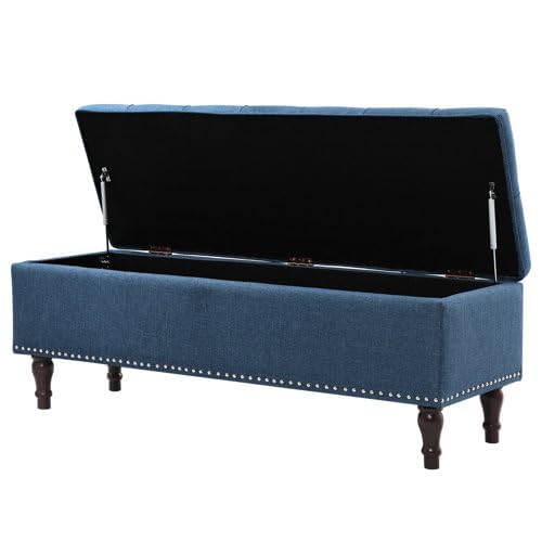 Image of LEGACY OF COMFORT Arlecia Upholstered Ottoman Bench with Storage for Living Room, Storage Chest for Sofa Couch Bedroom Entryway (Navy Blue)