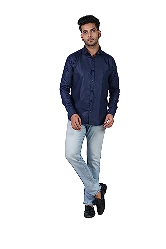 Image of HARPITA Men's Solid Regular Fit Cotton Casual Shirt with Spread Collar & Full Sleeves