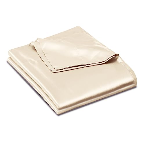 Image of Ersmak Satin Flat Sheet Only, Single Flat Sheet Full, Luxury & Ultra Soft Silky Bedding Top Sheet for Full Mattress - Beige